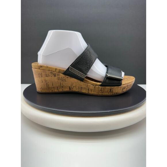 VIONIC Pepper Womens Sz 8 Black Leather Open Toe Platform Slip On Wedge Sandals - Picture 7 of 15